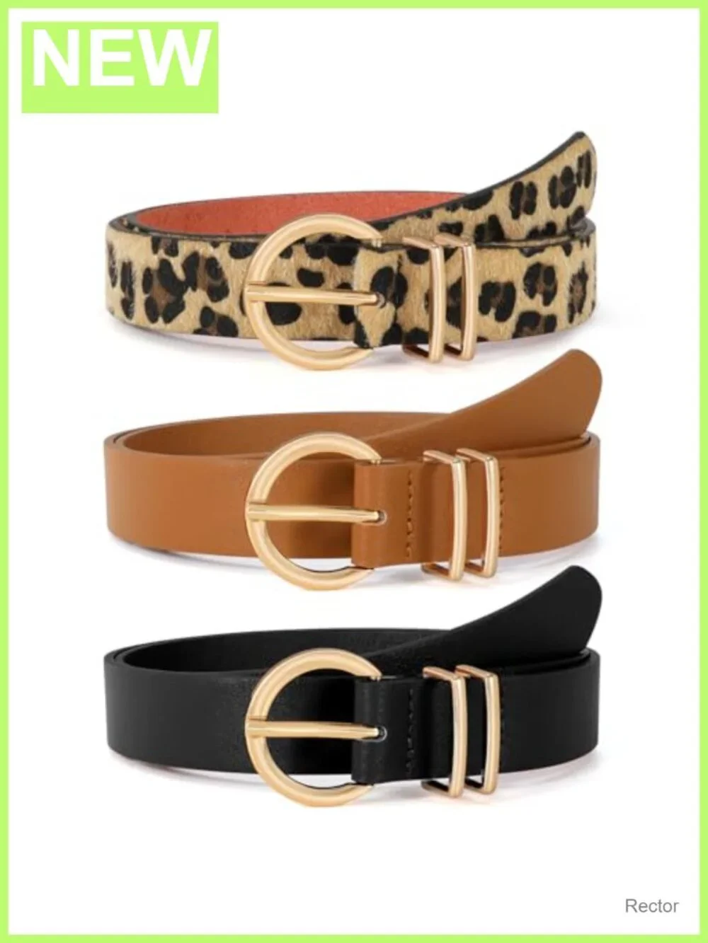 3 Pack Women's Faux Leather Belts with Gold Buckle for Jeans Dresses Waist Belt